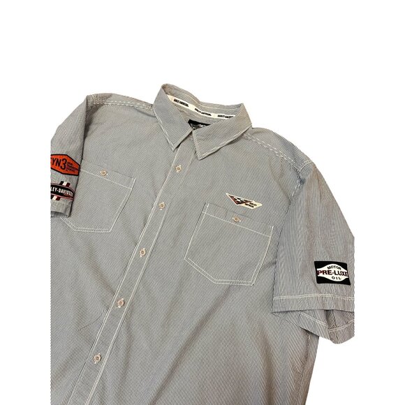 Harley-Davidson Mens Striped Button-Up Motorcycle Shirt 3XL Racing Patches - Picture 2 of 6